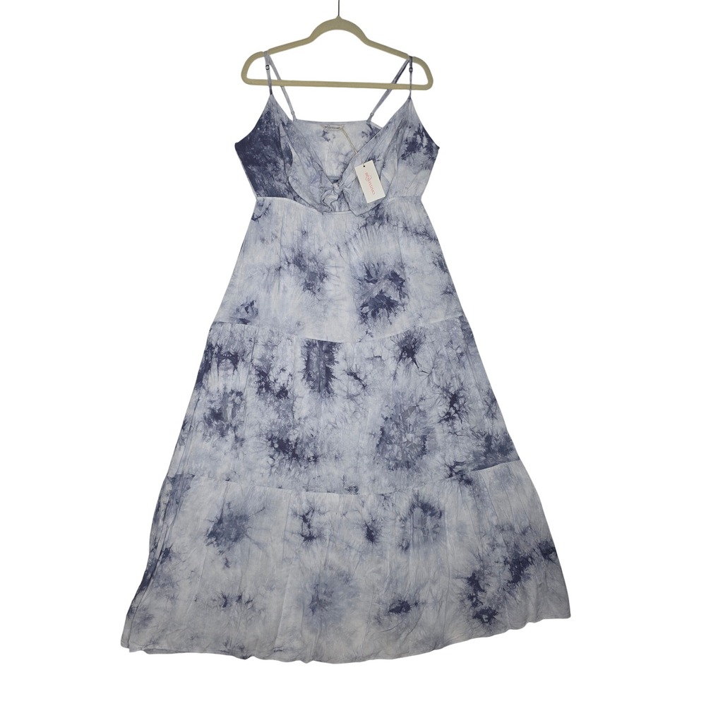 Bravissimo Tie Front Maxi Dress Blue White Tie Dye Tiered Large SW765TYE